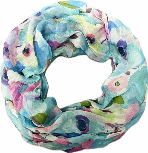 Jeamis Blumen Mandala Seide Loop Farbverlauf Frühling Rundschal Rainbow Unisex Sommer Leicht Schal Stola Dots (Blumen25F Mint)