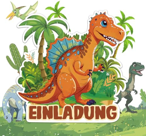 BIROYAL Dino Einladungskarten Kindergeburtstag Junge, 13 Stück Geburtstagseinladungen Junge mit Umschlägen, 128x129mm - 300g Papier, Hochwertige Umschläge, für Kindergeburtstag Party