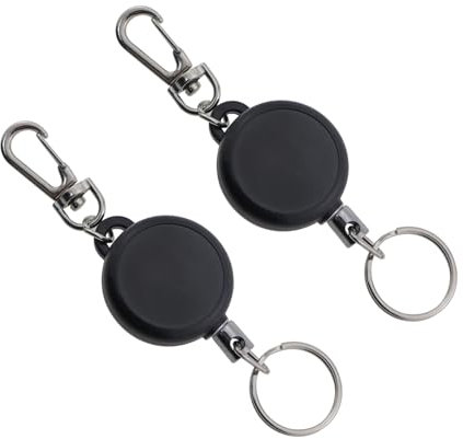 Guifeng 2 llaveros retráctiles negros para carrete de insignia, llavero perdido robado, llavero de cuerda de alambre con correa de suspensión de cuerda de alambre de 60 cm