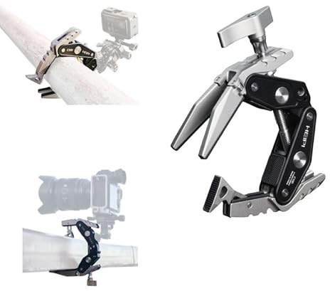 HEIPI Super Clamp Phone Camera Mount Holder 2-in-1 Clamp & Stand Design with 1/4-20 & 3/8-16 Screw Mount Adapter Holder Max Clamping 3.93 inch for Tripod Accessories, Phone, Action, DSLR Camera