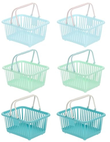 PATIKIL 6PCS Mini Shopping Basket, Small Plastic Basket,Blue Green Cyan | Storage Grocery Tiny with Handles Organizer Filtered Water for Organizing Toys Eggs Fruits Snacks