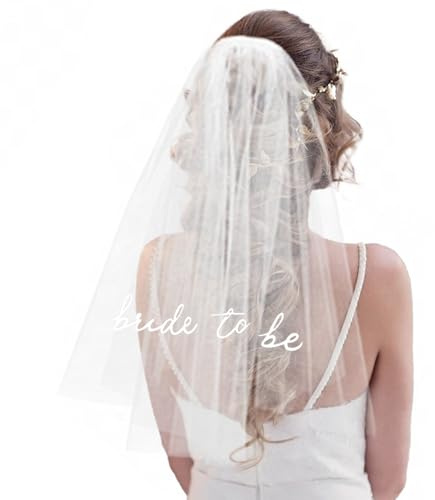 Dcsfadq Brautschleier für JGA, Weiß Hochzeitsschleier mit Bride to be, Kurzer Tüllschleier mit Kamm, Braut Schleier Junggesellenabschiede Accessoires Hochzeit Zubehör