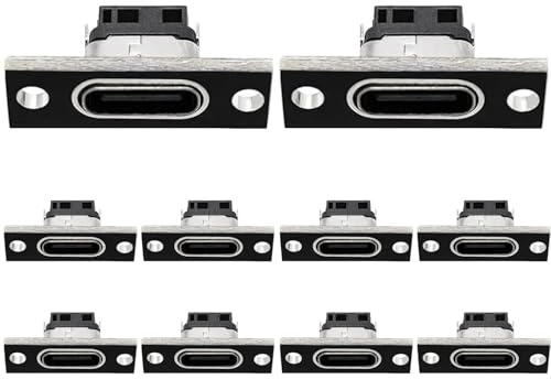 VISSQH 10 x connettore USB 3.1 Tipo C femmina,connettore saldatura USB C,Presa pannello montaggio 3A 2 pin per DIY(Nero)