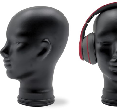 Glaskopf Ständer für Kopfhörer, Headset & VR-Brille – Dekorativer Kopf aus Glas – Design Kopfhörerhalter - Farbe: M01 schwarz