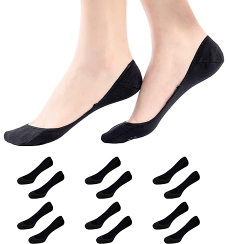No Show Socks Women, 6 Pairs Non Slip Invisible Socks Women, Cotton Ultra Low Cut Liner Sock for Loafer Flats Boat Shoes