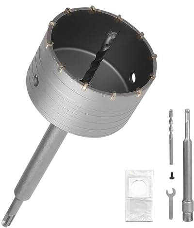 EXLECO 110mm Scie Cloche Beton, avec 220mm Rallonge SDS PLUS et Foret de Centrage, Carotteuse Beton, Trépan Béton Multi Matériaux, Scie Cloche pour Maçonnerie Pierres, Ciment, Brique