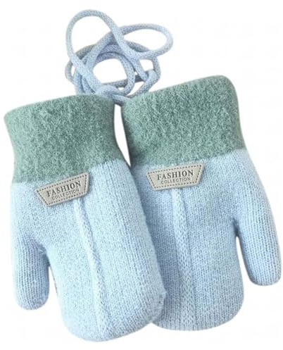 1 Paar Kinder Winter Warme Fäustlinge, Kleinkind Gestrickte Handschuhe mit Schnur, Fleece Innenfutter Fäustlinge für 1-3 Jahre Baby Jungen Mädchen