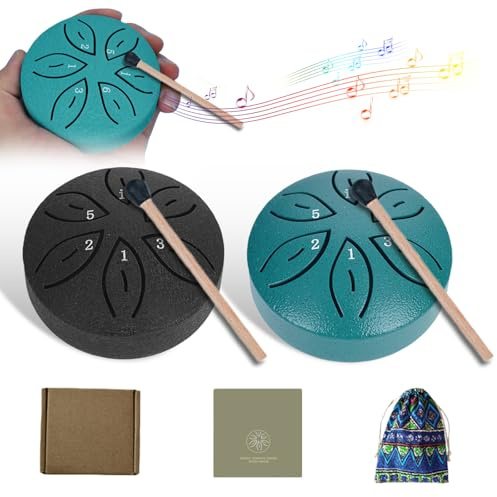 2er-Pack Steel Tongue Drum, 7,6cm 6 Töne Zungentrommel Steel Tongue Drum, Stahlzungentrommel Mit Stofftasche, Musikbuch Und Schlägel, Stahlzungen Für Meditation Yoga Klangheilung