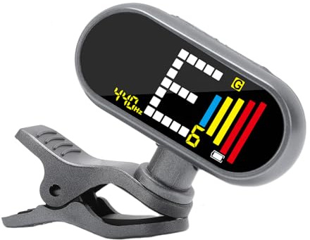 Alomejor Tuner di Chitarra Ricaricabile, Filtraggio di Rumore Intelligente, Risposta Ultra Veloce, Indicatore di Pitch Codificato, Clamp/Holder Rotabili a 360 Gradi per Violino Ukulele di Bassi con
