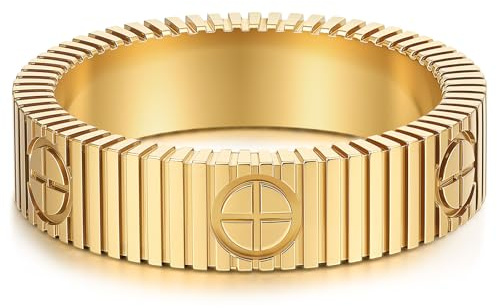 PDWZNBA Mothers Day Gifts for Mom Linear Stripe Textured Ring | 14K Gold-Plated Stainless Steel Promise & Friendship Ring, Wedding Band, Birthday Gifts for Women