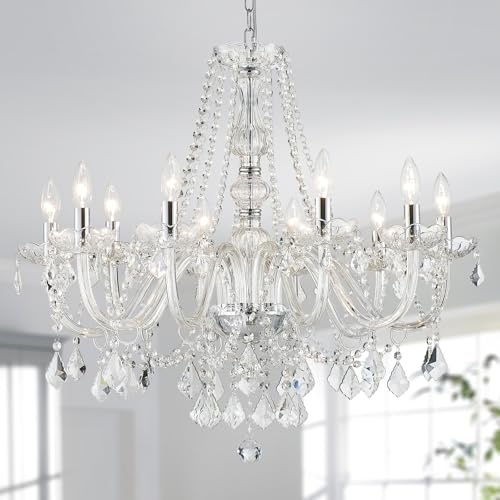 WUZUPS Modern 10-Licht Kerzenleuchte Hängelampe Flachmontage Deckenleuchte Moderne Beleuchtung für Schlafzimmer Flur Bar Küche Bad, H 77cm x W 68cm, Chrom, E14-Basis