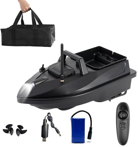 HEVMEVENI Bait Boat for Carp Fishing, 1.5KG Load, 500M Remote Control Distance, Cruise Control, Low Battery Alert, Dual Motor Fishing Bait Boat with Carry Bag Night & Navigation Lights