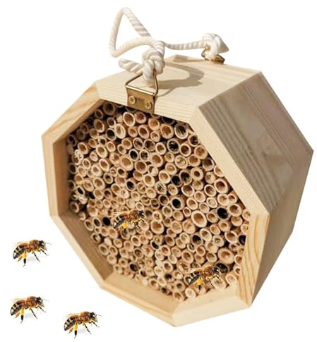 Bee House - Wooden Bee Habitat, Pollinerande Palats, Fjärilshus, Geting Habitat För Trädgård Balkong Bakgård Utanför Uteplats