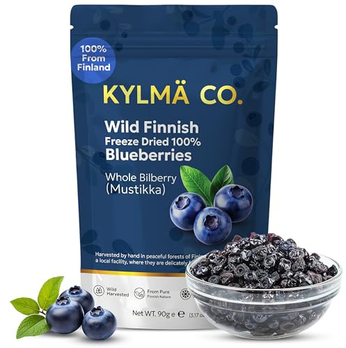 Kylmä Co. Mirtilli Selvatici Interi Liofilizzati 90 G | 100% Vaccinium Myrtillus Della Finlandia | Liofilizzati | Senza Additivi | Senza Zuccheri Aggiunti | Vegani | Senza Glutine