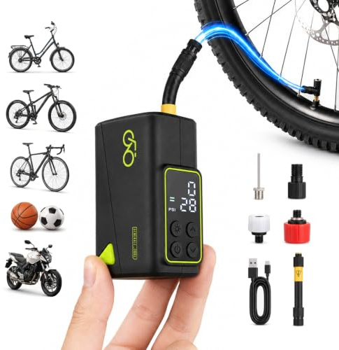 150PSI mini Fahrradpumpe mit Autostop& LED-Licht - EPERSU Akku Kompressor Tragbar, Präzise Druckvoreinstellung Elektrische Luftpumpe für E-Bikes, Mountainbikes, City Fahrrad & Bälle, LCD-Display, USB