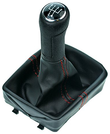 Soufflet de levier de vitesse avec coutures et pommeau du levier de vitesse - Cadre GTI - Avec 5 vitesses - Pièce de rechange pour 6Q1711113 - Système Plug and Play - L&P A255-1