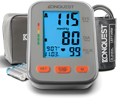 Konquest KBP-2704A Automatic Upper Arm Digital Blood Pressure Monitor – BP Machine with Large Cuff (8.5–16.5 in), Backlit Display, Digital, Irregular Heartbeat Detector – Tensiometro