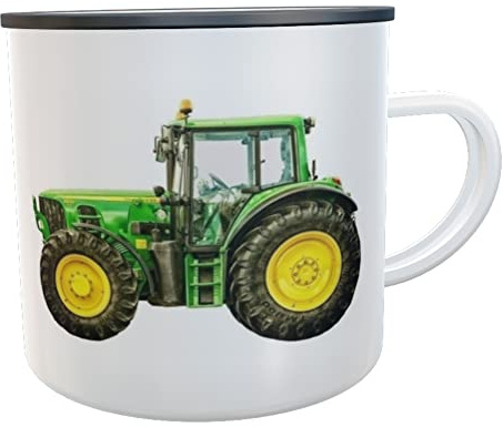 Kinderlampenland Emaillebecher Traktor Ein echter Held fährt aufs Feld 300ml Trecker Becher Landwirte Treckerfahrer Traktortasse Treckertasse