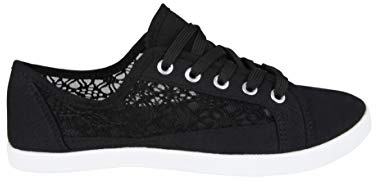 Women Ladies Canvas Plimsolls Lightweight Sneaker Trainers Casual Flat Shoes