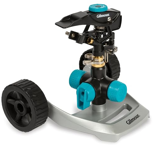 Gilmour 831673-1001 Irrigatore circolare con base ruota-regolabile (5.800 mq), nero/acqua