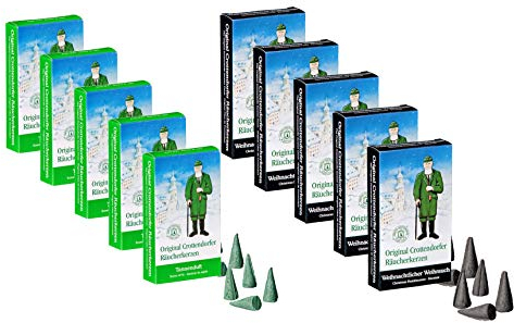 Crottendorfer Räucherkerzen Original 10 Packungen (5x Weihnachtlicher Weihrauch & 5x Tannenduft)