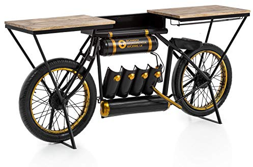 Woodkings Motorrad Bar Bombay Konsolentisch | Hausbar mit Flaschenregal, Bufett, Bartisch, Barregal, Präsentationstisch