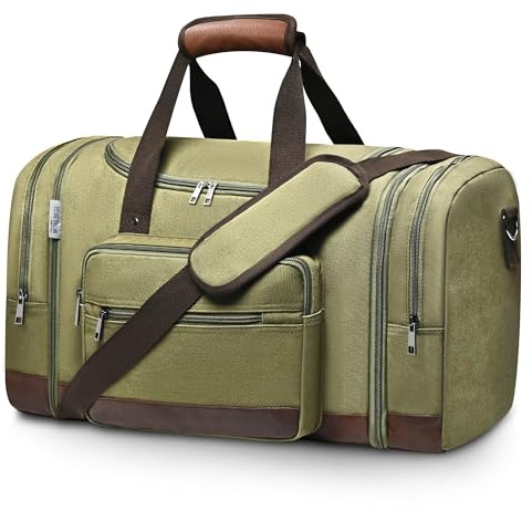 Wolhbege Duffle Bag for Travel,Mens Travel Bag & Carry On Bag for Men with Expandable Design and Luggage Sleeve –Duffel Bag for Gym, Weekender,Canvas,Overnight Trips Green