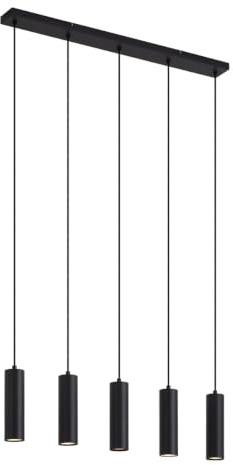 Qazqa Esstisch Modern Pendelleuchte, Pendellampe - Jeana - Schwarz, 5-flammig, 80cm, Ideal als Esszimmerlampe und Wohnzimmerlampe