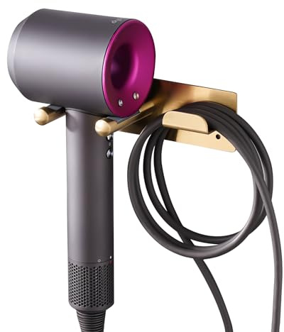 BANJEKT Hair Dryer Holder, Self Adhesive Blow Dryer Holder, Stainless Steel Hair Dryer Stand, Hair Dryer Holder Wall Mounted Compatible with Dyson Blow Dryer Gold