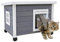 Kerbl Katzenhaus Rustica aus Holz, Schwingtüre mit Lamellen, Plexiglasfenster, Höhenverstellbare Kunststofffüße, Grau/Weiß, 57 x 45 x 43 cm
