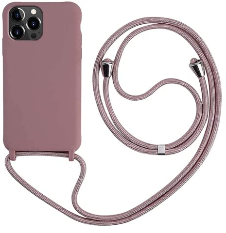MEVIS Liquid Silikon Handykette Hülle für iPhone 13 Pro Max,Verstellbarer Halskette Silikon Handyhülle-Lotus Farbe