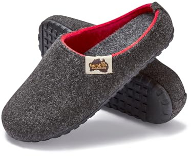 Gumbies Outback Indoor & Outdoor Slippers, Easy Slip On House Shoes with Recycled Materials, Ideas for Gift Giving for Men & Women, Charcoal & Red, UK 10