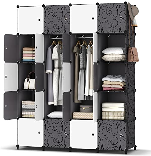 HOMIDEC Armadio Guardaroba Modulare, Portatile Guardaroba, 20 Cubo Armadietto in Plastici con 3 Barra per Appendere Vestiti, 35 x 45 cm Cubo più Profondo DIY Mobiletto Stanzino per camera da letto