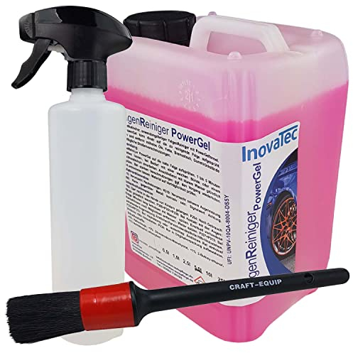 Craft-Equip Felgen Reinigungs-Set bestehend aus InovaTec Felgenreiniger 5 Liter inklusive Sprühflasche und Pinsel zur gründlichen Reinigung ihrer Alufelgen oder Stahlfelgen