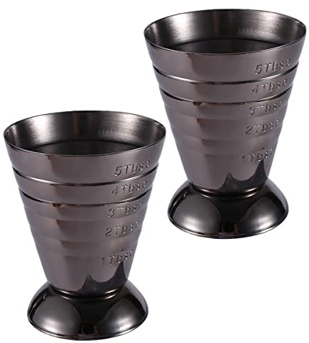 Verve Jelly Jigger Spirit Mesure, acier inoxydable à mesurer la tasse de tir Onedce Jigger Bar Liqueur de mélangeur à boisson à cocktails Tasse à mesurer pour bar, noir, 2 pack