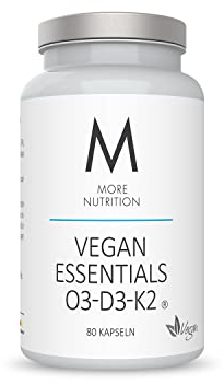 MORE Vegan Essentials O3-D3-K2, 80 Kapseln - Veganes Omega 3 aus Algenöl, mit Vitamin D3 & Vitamin K2, Kapselhülle aus Stärke