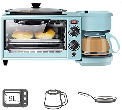 REJOON Breakfast Station 3-in-1 Family Size Electric Breakfast Station Multifunction Oven With Baking Function Coffee Maker Non-Stick Grill for Breakfast Machine Blue