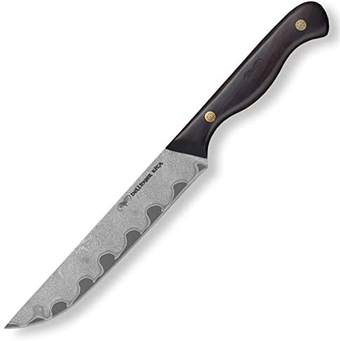 DELLINGER Kita North Couteau damassé et couteau professionnel universel avec lame de 150 mm en acier damassé 6 couches et noyau en acier VG-10