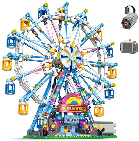 NEWRICE Rotierendes Riesenrad Bauklötze Kit, mit Lichtern Vergnügungspark Baukonstruktion Spielzeug Set für 6+ Jahr Jungen.Mädchen.Erwachsene (870 Stück)