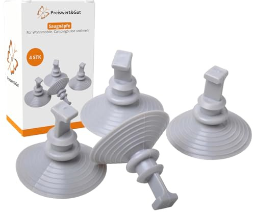 4X Saugnapfhaken grau PVC Starke Haftkraft für Thermomatten Saufnapf Set Befestigung Frontscheibenabdeckung Wohnmobil Auto Camping Ø 4,4 cm