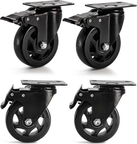 Yarlung 4 Pack 10cm Caster Wheels, Heavy Duty Plate Swivel Casters Set with Brake, 360°Rotating Dual Locking Caster No Noise PVC Wheel for Cart, Furniture, Workbench, 880 Lbs Load Capacity