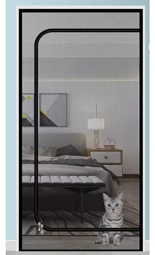 Kongdson Fliegengitter für Schlafzimmer, Balkon, Fliegengitter mit Reißverschluss, Luftzirkulation, Fliegengitter, Katzenschutz, Türgitter (80 x 210 cm, Schwarz-C)
