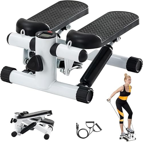 Pejevir Steppers pour l'exercice, Mini Stepper Capacité Poids 150KG avec Bandes de Résistance et écran LED, Up-Down Stepper pour l'Entraînement Jambes et Bras (Noir)
