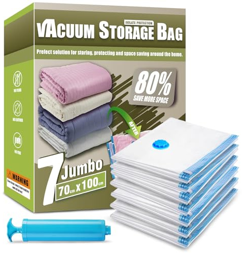 Space Saver Bags, Pack of 7 Jumbo Vacuum Storage Bags, Compressed Sealer Bags Storage for Clothes, Comforters, Beddings and Blankets with Hand Pump