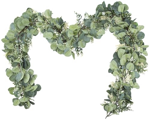 2 Meters Long Eucalyptus Garland, Hanging Artificial Eucalyptus, Leaves and Ginkgo Mixed with Eucalyptus Garland,Door Frame Leaves Decoration, Realistic Appearance Without Odor, Decorate Home