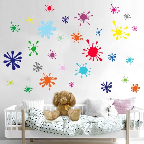 Amimagen Wandtattoo 29 bunte Farbspritzer Wandaufkleber – Graffiti Gemälde Spritzer Wandsticker – Kinderzimmer Baby Mädchen Zimmer Kindertagesstätte Kindergarten Spielzimmer Klassenzimmer Wanddeko