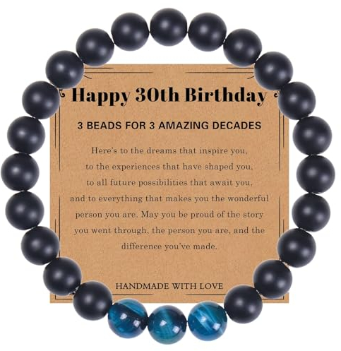 Wycian Armband Freundschaft, Armband Tigerauge Damen Perlen Kristall Schwarz Blau 30 Jahre Alte Tigerauge-Männer 30cmx8mm 1er Naturstein für Vatertag