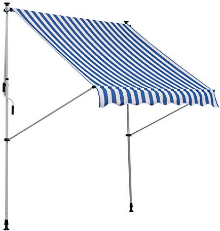 DecHome - Tenda da Sole per Esterno a Bracci Avvolgibile 200x150 cm per Porta colore a Righe Blu/Bianco