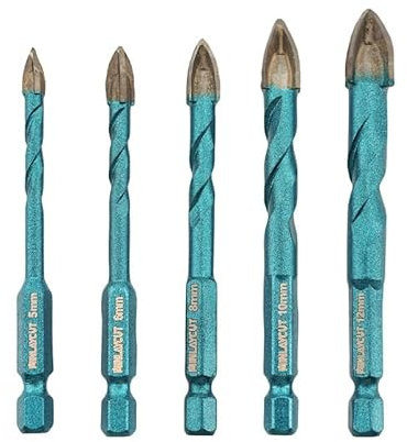 Wood Plastic Masonry Drill Bits - MINLAYCUT 5pcs 3/16 1/4 5/16 3/8 1/2(5/6/8/10/12mm) Carbide Drill Bits Tip Quick Change Hex Shank for Wood, Plastic, Masonry, Ceramic Tile, Concrete