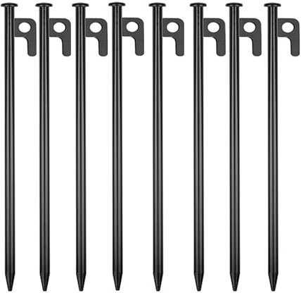 Tent Pegs, 8 Pack Ground Pegs, Tent Pegs metal 20cm, Stable Metal Nail Camping With Outdoor Fixed Tents, Trampolines, Fences, etc (black)